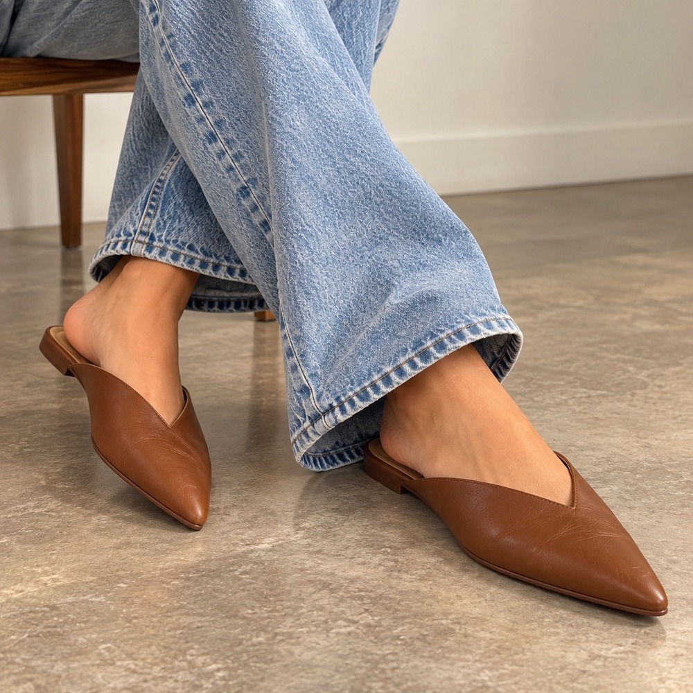 Madewell The Gemma Leather Pointed Toe Mules English Saddle Brown Flats Size 10